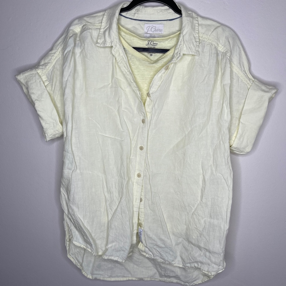 J Crew Baird McNutt Linen Pale Neon Yellow Oversized Shirt with Matching…